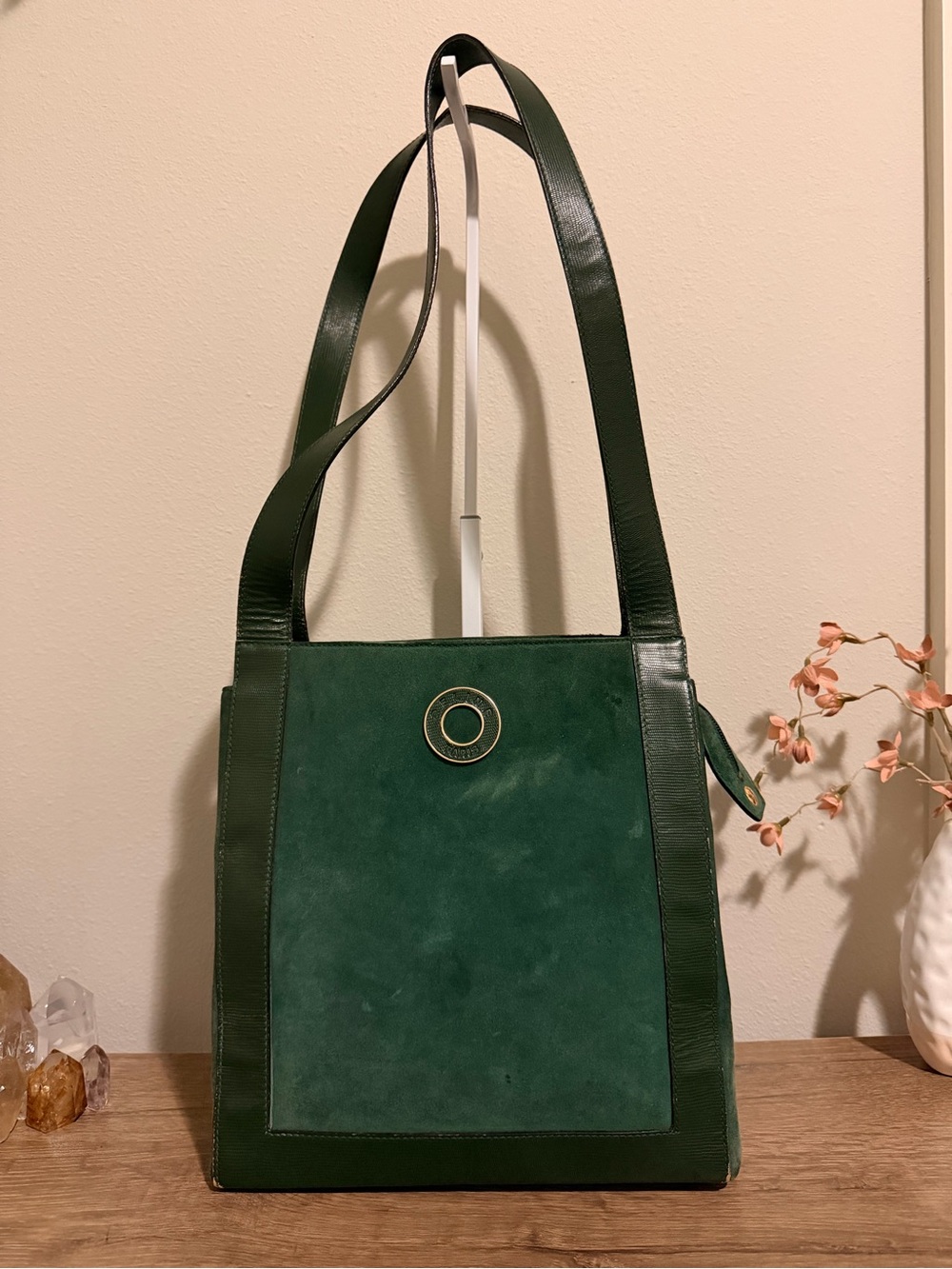 Vintage Celine Forest Green Suede & Leather Shoulder Bag